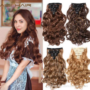 Factory Price 16 Hair Pieces Clips In Hair Extension Long Wavy Style Synthetic Hairpieces